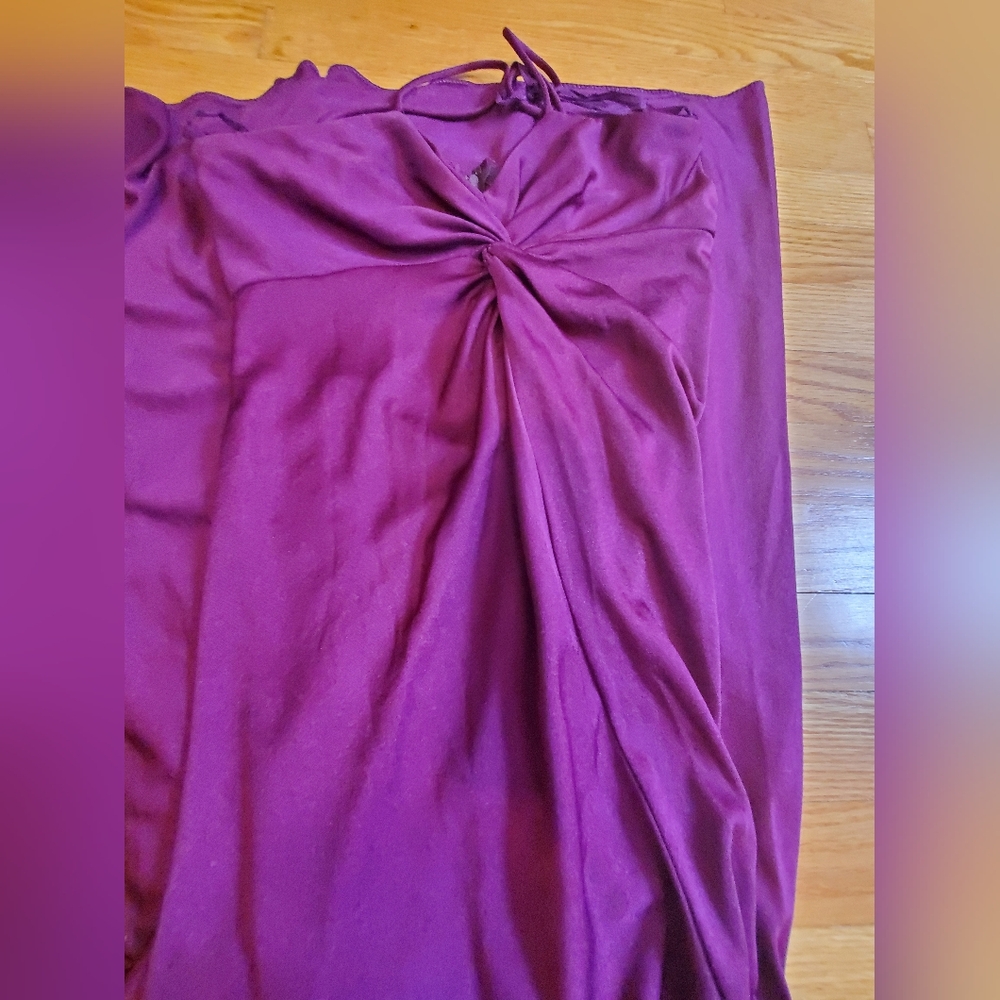 Vintage 70s Union Made Wine Color Evening Gown - Picture 11 of 11